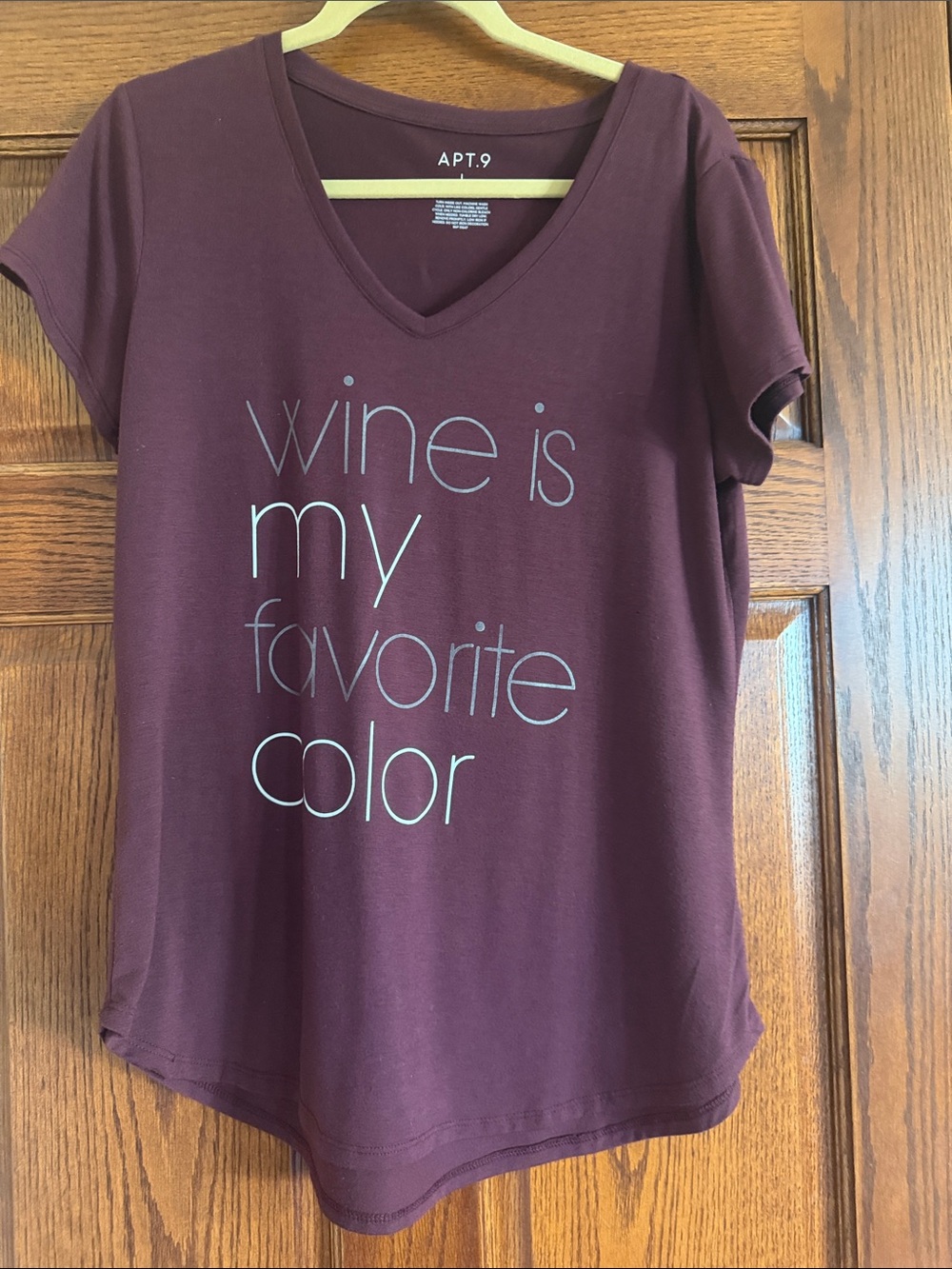 Apt. 9 Women's Burgundy V-Neck Graphic Tee ‘Wine Is My Favorite Color’